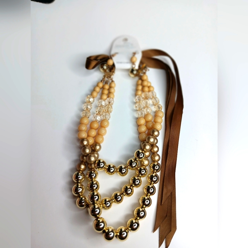 Fashion Gold and Brown Beaded Necklace Set